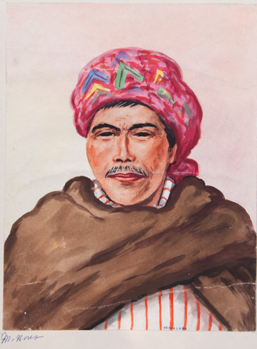 M. Navas Guatemalan artist original watercolor painting from circa 1950s-1960s